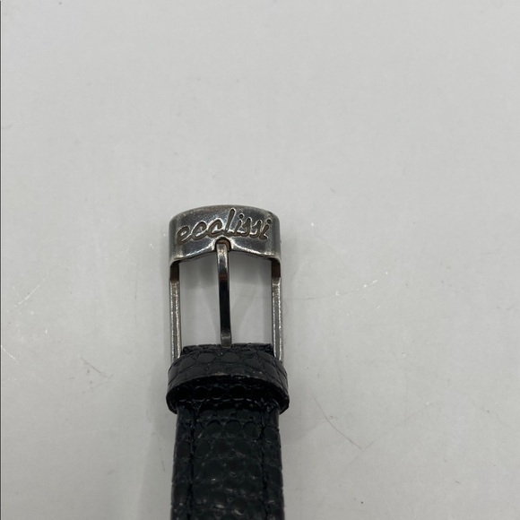 Vintage Ecclissi Sterling Silver Black Leather Band Watch 8 3/4”L main image 5